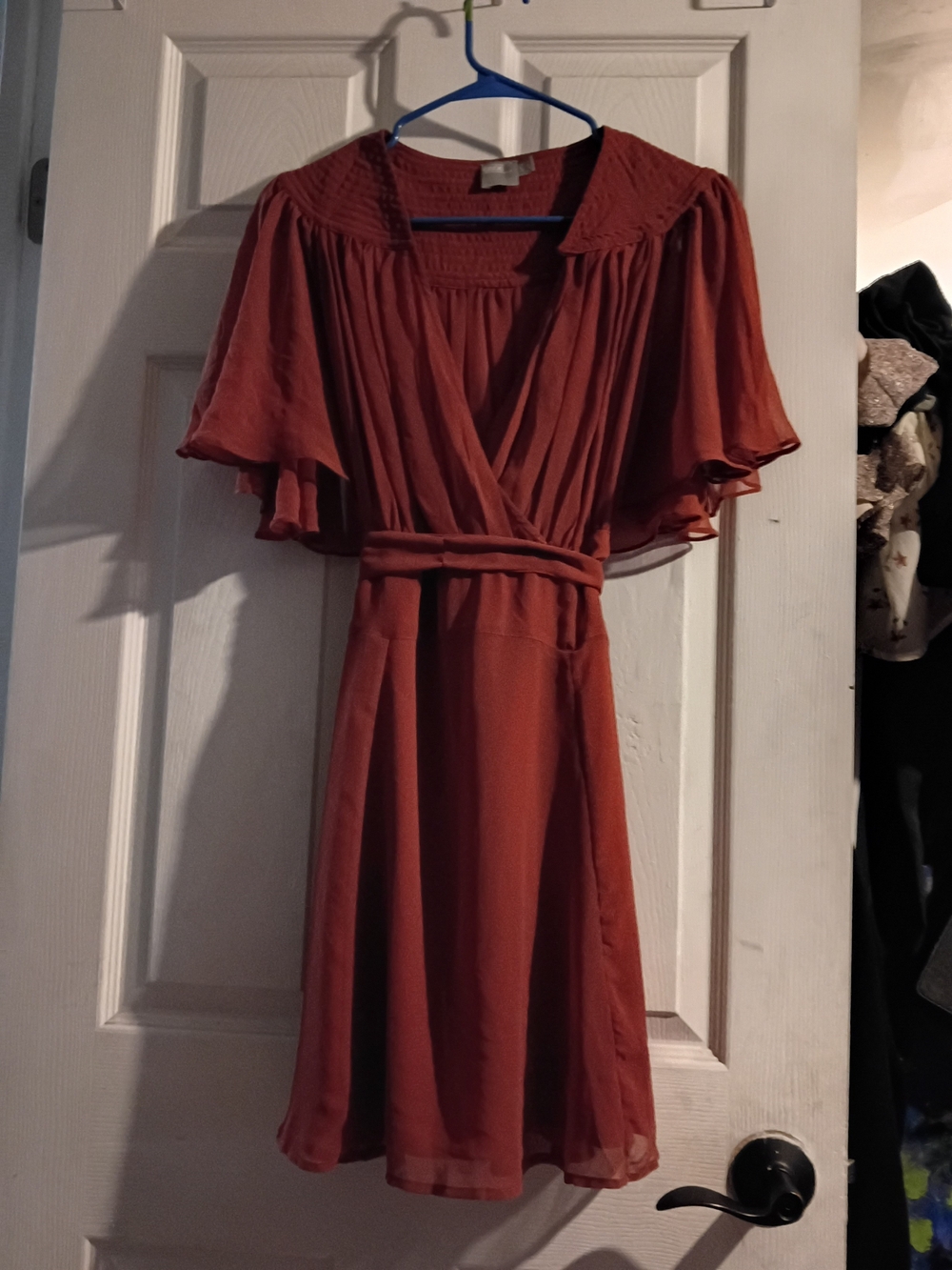 ASOS Rust Orange Wrap Midi Dress with Flutter Sleeves Size 8 Women's